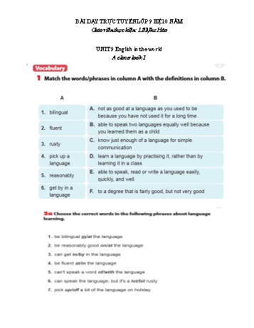 Kế hoạch bài dạy Tiếng Anh 9 (10 năm) - Unit 9: English in the world - Lê Như Hảo