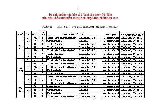 Kế hoạch bài dạy Tiếng Anh Lớp 2+3+5 Sách Wonderful World - Tuần 3 - Năm học 2024-2025