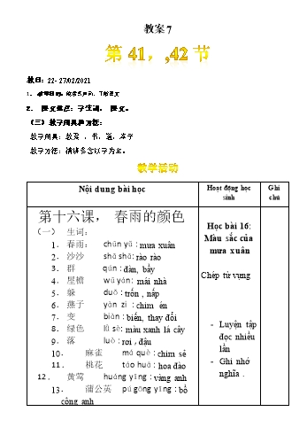 Kế hoạch bài dạy Tiếng Trung 6 - Bài 16