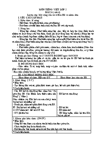 Kế hoạch bài dạy Tiếng Việt 2 - Tuần 31, Bài 24: Luyện tập Mở rộng vốn từ về Bác Hồ và nhân dân