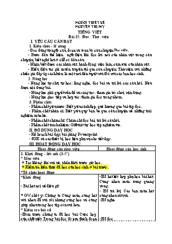 Kế hoạch bài dạy Tiếng Việt 3 - Bài 15: Đọc Thư viện - Nguyễn Thị Mỵ