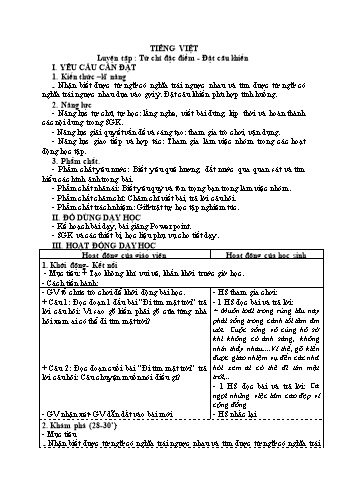 Kế hoạch bài dạy Tiếng Việt 3 Sách Kết nối tri thức - Bài: Luyện tập Từ chỉ đặc điểm. Đặt câu khiến