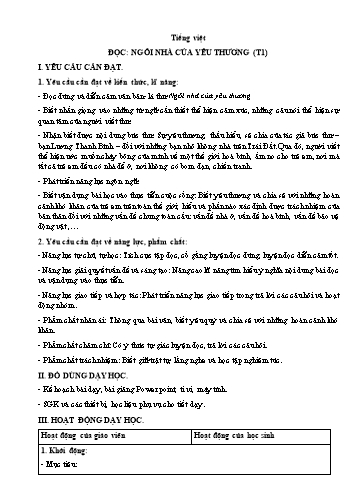Kế hoạch bài dạy Tiếng Việt 4 - Đọc: Ngồi nhà của yêu thương (Tiết 1)