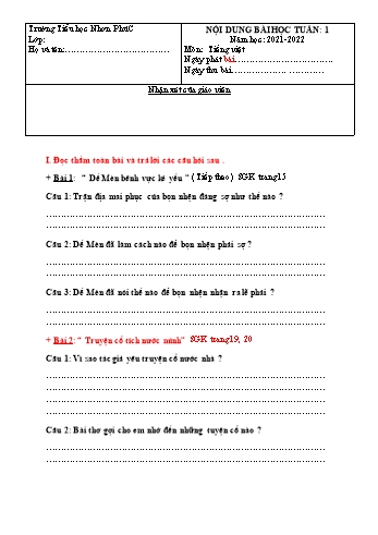 Kế hoạch bài dạy Tiếng Việt 4 - Tuần 1 - Năm học 2021-2022 - Trường Tiểu học Nhơn Phú C