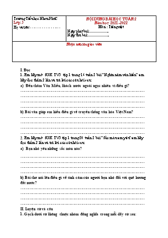 Kế hoạch bài dạy Tiếng Việt 5 - Tuần 2 - Năm học 2021-2022 - Trường Tiểu học Nhơn Phú C
