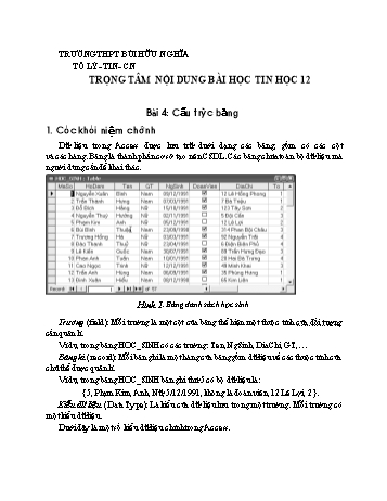Kế hoạch bài dạy Tin học 12 - Bài 4: Cấu trúc bảng - Trường THPT Bùi Hữu Nghĩa