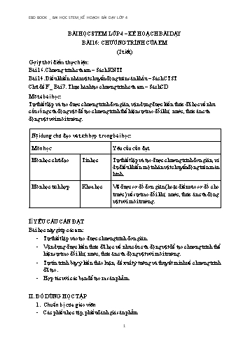 Kế hoạch bài dạy Tin học Stem 4 Sách Kết nối tri thức - Bài 16: Chương trình của em