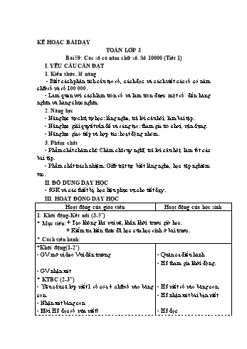 Kế hoạch bài dạy Toán 3 - Bài 59: Các số có năm chữ số. Số 100000 (Tiết 1) + Bài 15: Luyện tập chung (Tiết 1)