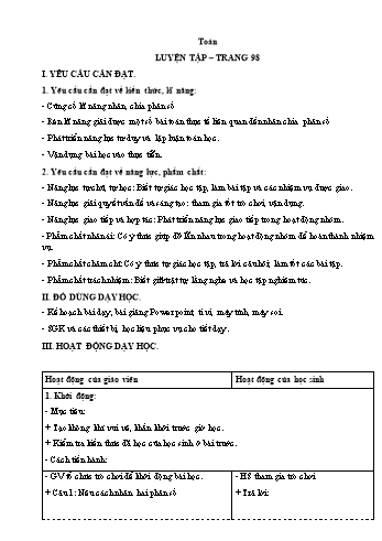 Kế hoạch bài dạy Toán 4 - Bài: Luyện tập (Trang 98)