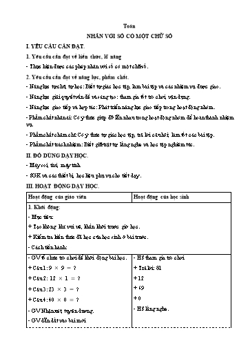 Kế hoạch bài dạy Toán 4 - Bài: Nhân với số có một chữ số