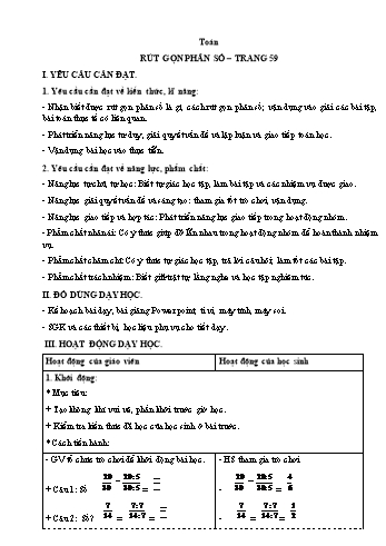 Kế hoạch bài dạy Toán 4 - Bài: Rút gọn phân số