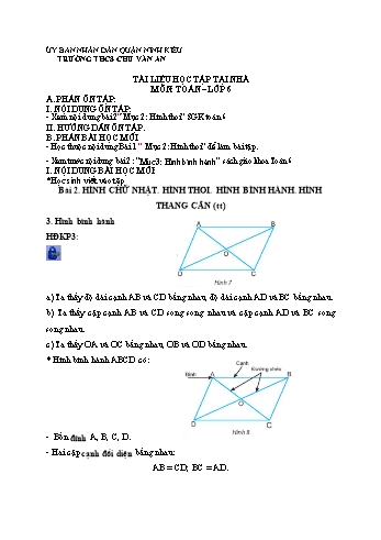 Kế hoạch bài dạy Toán 6 - Bài 2: Hình chữ nhật. Hình thoi. Hình bình hành. Hình thang cân (Tiếp theo) - Trường THCS Chu Văn An