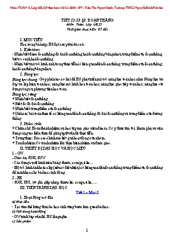 Kế hoạch bài dạy Toán 6 - Bài 3: Đoạn thẳng - Năm học 2023-2024 - Trần Thị Ngọc Oanh