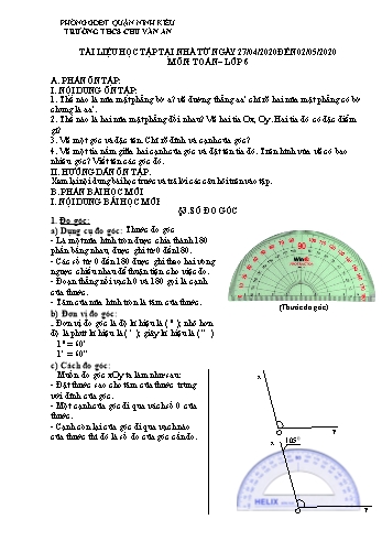 Kế hoạch bài dạy Toán 6 - Ôn tập + Bài 3: Số đo góc - Năm học 2019-2020 - Trường THCS Chu Văn An