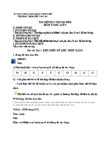 Kế hoạch bài dạy Toán 6 - Tiết 16+17: Biểu diễn dữ liệu trên bảng - Trường THCS Chu Văn An