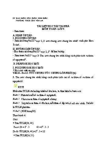 Kế hoạch bài dạy Toán 6 - Tiết 18, Bài 12: Ước chung. Ước chung lớn nhất (Tiếp theo) - Trường THCS Chu Văn An