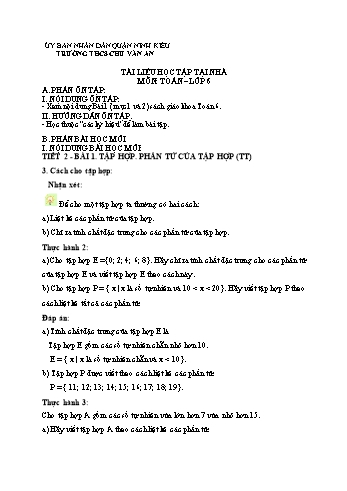 Kế hoạch bài dạy Toán 6 - Tiết 2, Bài 1: Tập hợp. Phần tử của tập hợp (Tiếp theo) - Trường THCS Chu Văn An