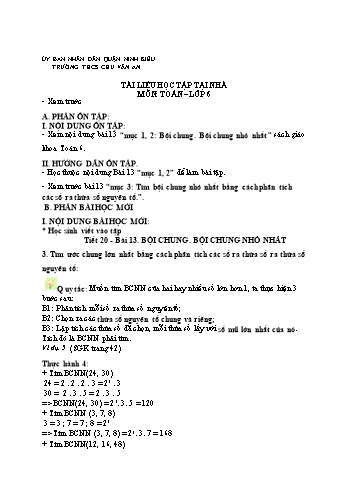 Kế hoạch bài dạy Toán 6 - Tiết 20, Bài 13: Bội chung. Bội chung nhỏ nhất - Trường THCS Chu Văn An