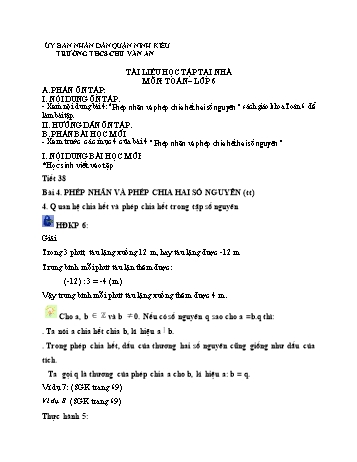 Kế hoạch bài dạy Toán 6 - Tuần 15, Tiết 38+39: Phép nhân và phép chia hai số nguyên (Tiếp theo) - Trường THCS Chu Văn An