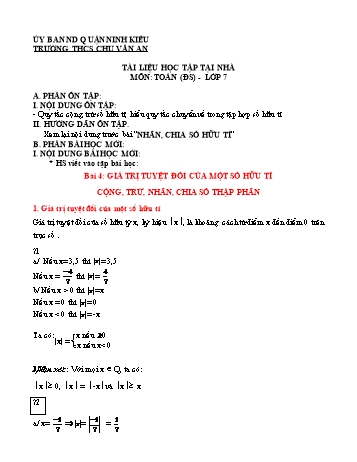 Kế hoạch bài dạy Toán 7 (Đại số) - Bài 4: Giá trị tuyệt đối của một số hữu tỉ. Cộng, trừ, nhân, chia số thập phân - Trường THCS Chu Văn An