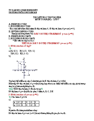Kế hoạch bài dạy Toán 7 (Đại số) - Tuần 15, Tiết 33+34: Đồ thị của hàm số y=ax (a#0) - Trường THCS Chu Văn An