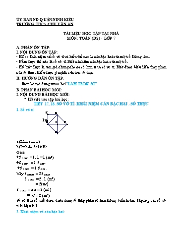 Kế hoạch bài dạy Toán 7 - Tiết 17+18: Số vô tỉ. Khái niệm căn bậc hai. Số thực - Trường THCS Chu Văn An