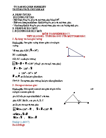 Kế hoạch bài dạy Toán 7 - Tuần 1, Bài: Tổng ba góc của một tam giác - Trường THCS Chu Văn An