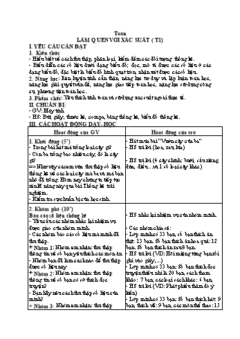 Kế hoạch bài dạy Toán 7 - Tuần 35, Bài: Làm quen với xác suất (Tiết 1)