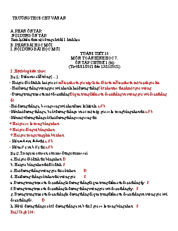 Kế hoạch bài dạy Toán 7 - Tuần 8, Tiết 15: Ôn tập chủ đề 1 (Tiếp theo) - Trường THCS Chu Văn An