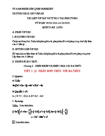 Kế hoạch bài dạy Toán 8 (Đại số) - Tuần 1 - Năm học 2021-2022 - Trường THCS Chu Văn An