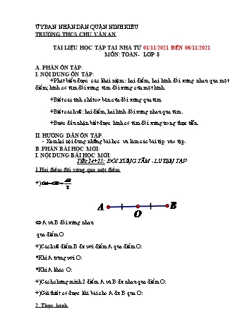 Kế hoạch bài dạy Toán 8 - Tiết 14+15: Đối xứng tâm. Luyện tập - Năm học 2021-2022 - Trường THCS Chu Văn An
