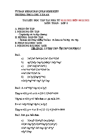 Kế hoạch bài dạy Toán 8 - Tiết 18+19: Luyện tập. Ôn tập chương I - Năm học 2021-2022 - Trường THCS Chu Văn An