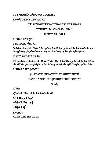 Kế hoạch bài dạy Toán 8 - Tuần 6 - Năm học 2021-2022 - Trường THCS Chu Văn An