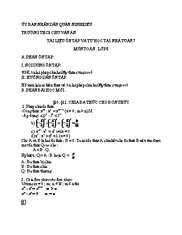 Kế hoạch bài dạy Toán 8 - Tuần 7 - Trường THCS Chu Văn An