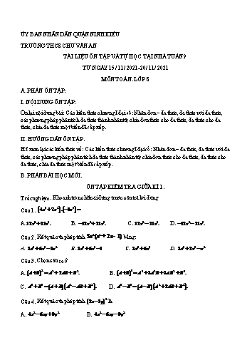 Kế hoạch bài dạy Toán 8 - Tuần 9: Ôn tập - Trường THCS Chu Văn An