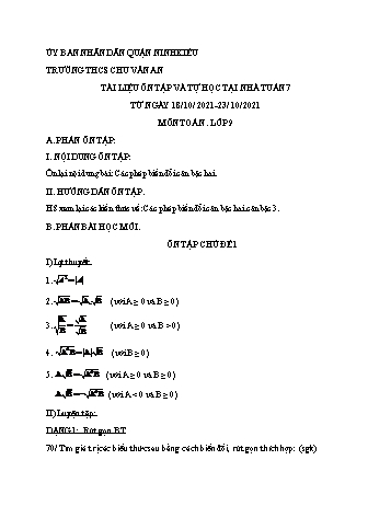 Kế hoạch bài dạy Toán 9 - Tuần 7 - Năm học 2021-2022 - Trường THCS Chu Văn An