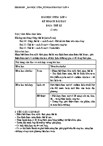 Kế hoạch bài dạy Toán Stem 4 - Bài 4: Thế kỉ