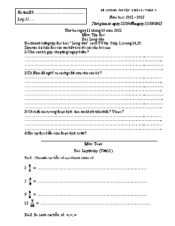 Kế hoạch bài dạy Toán + Tiếng Việt 5 - Tuần 3 - Năm học 2021-2022