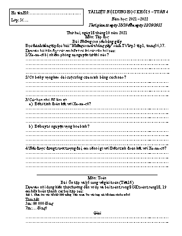 Kế hoạch bài dạy Toán + Tiếng Việt 5 - Tuần 4 - Năm học 2021-2022