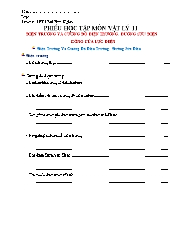 Kế hoạch bài dạy Vật lí 11 - Bài: Điện trường và cường độ điện trường. Đường sức điện. Công của lực điện - Trường THPT Bùi Hữu Nghĩa