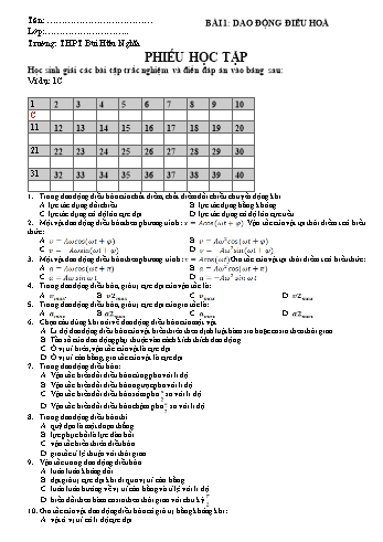 Kế hoạch bài dạy Vật lí 12 - Bài 1: Dao động điều hòa - Trường THPT Bùi Hữu Nghĩa