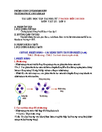 Kế hoạch bài dạy Vật lí 8 - Ôn tập + Bài: Nhiệt năng. Các hình thức truyền nhiệt - Năm học 2019-2020 - Trường THCS Chu Văn An