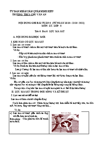 Kế hoạch bài dạy Vật lí 8 - Tuần 6 - Bài 6: Lực ma sát + Bài 7: Áp suất - Năm học 2021-2022 - Trần Thị Tuyết Mai