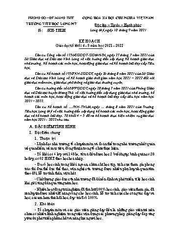 Kế hoạch giáo dục Khối Lớp 4+5 - Năm học 2021-2022 - Trường Tiểu học Long Mỹ