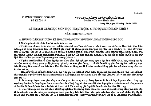 Kế hoạch giáo dục Khối Lớp 5 - Năm học 2021-2022 - Trường Tiểu học Long Mỹ