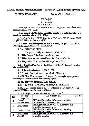 Kế hoạch ôn thi vào 10 năm học 2024-2025 môn Tiếng Anh - Trường THCS Nguyễn Bỉnh Khiêm