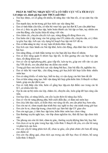 Mẫu nhận xét, đánh giá học sinh THCS