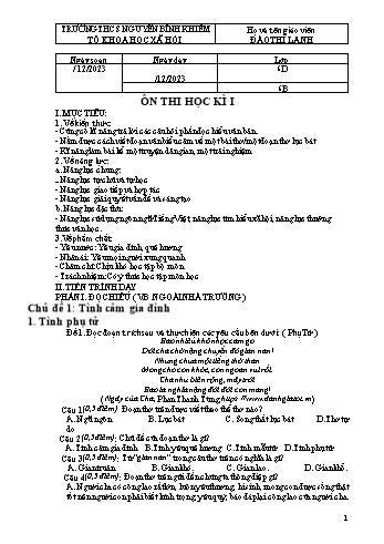 Ôn tập học kì I môn Ngữ văn 6 - Năm học 2023-2024 - Đào Thị Lanh