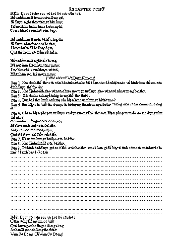 Ôn tập học kì I môn Ngữ văn 9 - Chủ đề: Đọc hiểu thơ 7 chữ