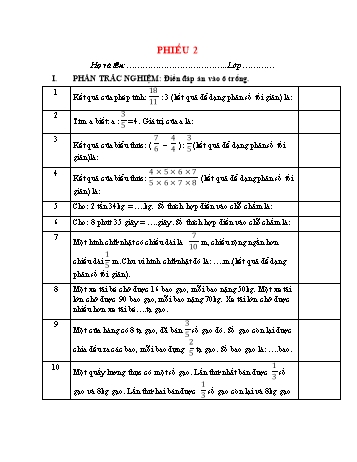 Phiếu bài tập môn Toán 4 - Tuần 33